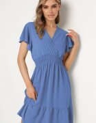 j&x Rochie Mini Albastră cu elastic în talie și volan Senait
