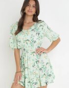 j&x Rochie Mini Evazată Verde deschis din Viscoză cu elastic în talie Sorrail