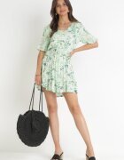 j&x Rochie Mini Evazată Verde deschis din Viscoză cu elastic în talie Sorrail