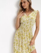 j&x Rochie Mini Galbenă cu Elastic în Talie și Decolteu Petrecut Floral Ladgerda