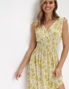 j&x Rochie Mini Galbenă cu Elastic în Talie și Decolteu Petrecut Floral Ladgerda