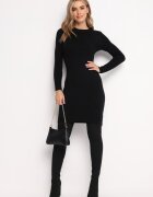 j&x Rochie Mini Neagră din tricot reiat cu croială mulată Paulinma