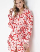 j&x Rochie Mini Roșie Tip Cămașă cu curea din material și manșete Late Fidonisa