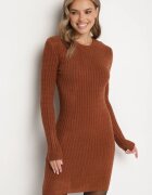 j&x Rochie Mini Tricotată Maro cu Nervuri Decorative și Croi Cambrat Kais