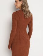 j&x Rochie Mini Tricotată Maro cu Nervuri Decorative și Croi Cambrat Kais
