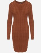 j&x Rochie Mini Tricotată Maro cu Nervuri Decorative și Croi Cambrat Kais