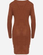 j&x Rochie Mini Tricotată Maro cu Nervuri Decorative și Croi Cambrat Kais