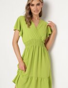 j&x Rochie Mini Verde Deschis cu elastic în talie și volan Senait