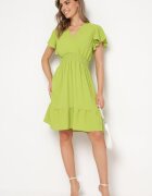 j&x Rochie Mini Verde Deschis cu elastic în talie și volan Senait