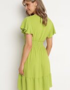 j&x Rochie Mini Verde Deschis cu elastic în talie și volan Senait