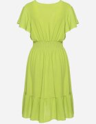 j&x Rochie Mini Verde Deschis cu elastic în talie și volan Senait