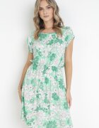 j&x Rochie Mini Verde din Viscoză Florală cu Elastic în Talie Charmain