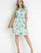 j&x Rochie Mini Verde din Viscoză Florală cu Elastic în Talie Charmain