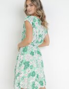 j&x Rochie Mini Verde din Viscoză Florală cu Elastic în Talie Charmain