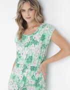 j&x Rochie Mini Verde din Viscoză Florală cu Elastic în Talie Charmain