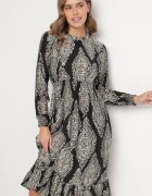 j&x Rochie Neagră cloș cu elastic în talie cu imprimeu etnic