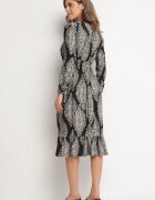 j&x Rochie Neagră cloș cu elastic în talie cu imprimeu etnic
