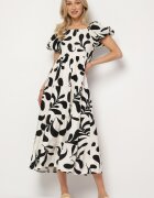 j&x Rochie Neagră Cloș cu Top Elastic și Mâneci Bufante Orrivene