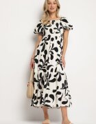 j&x Rochie Neagră Cloș cu Top Elastic și Mâneci Bufante Orrivene