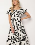 j&x Rochie Neagră Cloș cu Top Elastic și Mâneci Bufante Orrivene