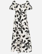 j&x Rochie Neagră Cloș cu Top Elastic și Mâneci Bufante Orrivene