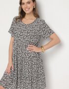 j&x Rochie Neagră cu Bumbac cu Model Floral Lunasenia