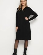 j&x Rochie Neagră cu Bumbac și Lână cu Guler cu Fermoar Tereithra