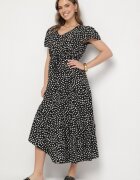 j&x Rochie Neagră cu Bumbac și Model Geometric Lunavella