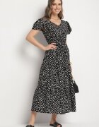 j&x Rochie Neagră cu Bumbac și Model Geometric Lunavella