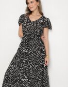 j&x Rochie Neagră cu Bumbac și Model Geometric Lunavella