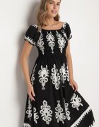 j&x Rochie Neagră cu croială spaniolă decorată cu model oriental Aravine