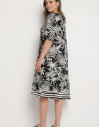 j&x Rochie neagră cu croială tip cutie cu legătură la decolteu cu imprimeu vegetal Mirionela