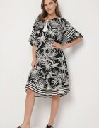j&x Rochie neagră cu croială tip cutie cu legătură la decolteu cu imprimeu vegetal Mirionela