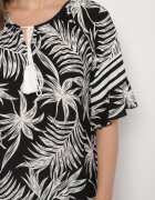 j&x Rochie neagră cu croială tip cutie cu legătură la decolteu cu imprimeu vegetal Mirionela