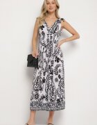 j&x Rochie neagră cu imprimeu floral și decolteu petrecut cu elastic în talie Orrune