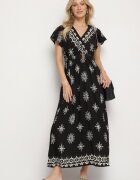 j&x Rochie Neagră cu Model Ornamental cu Cordon Elastic Tosvanna