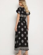 j&x Rochie Neagră cu Model Ornamental cu Cordon Elastic Tosvanna
