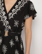 j&x Rochie Neagră cu Model Ornamental cu Cordon Elastic Tosvanna