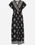 j&x Rochie Neagră cu Model Ornamental cu Cordon Elastic Tosvanna
