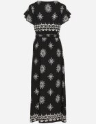 j&x Rochie Neagră cu Model Ornamental cu Cordon Elastic Tosvanna