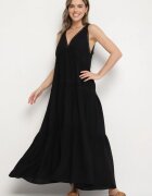 j&x Rochie Neagră cu Vâscoză și Model Croșetat Meviellea