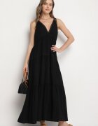 j&x Rochie Neagră cu Vâscoză și Model Croșetat Meviellea