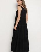 j&x Rochie Neagră cu Vâscoză și Model Croșetat Meviellea