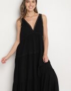 j&x Rochie Neagră cu Vâscoză și Model Croșetat Meviellea