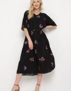 j&x Rochie Neagră de Vâscoză cu Croială Cloș și Mânecă Scurtă Givinia