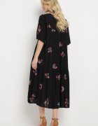 j&x Rochie Neagră de Vâscoză cu Croială Cloș și Mânecă Scurtă Givinia