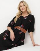 j&x Rochie Neagră de Vâscoză cu Croială Cloș și Mânecă Scurtă Givinia
