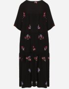 j&x Rochie Neagră de Vâscoză cu Croială Cloș și Mânecă Scurtă Givinia