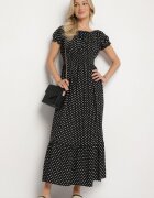 j&x Rochie Neagră din Bumbac cu Buline Ellisla