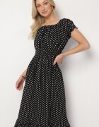 j&x Rochie Neagră din Bumbac cu Buline Ellisla